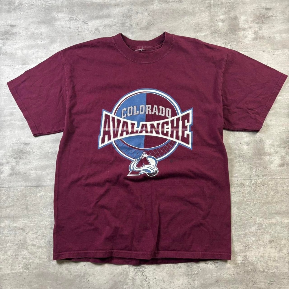 Vintage Colorado Avalanche Graphic Tee Mens Large Burgundy 90s NHL Shirt